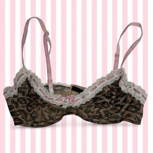 Urban Outfitters Leopard Print Underwire Bra with Pink Lace Trim